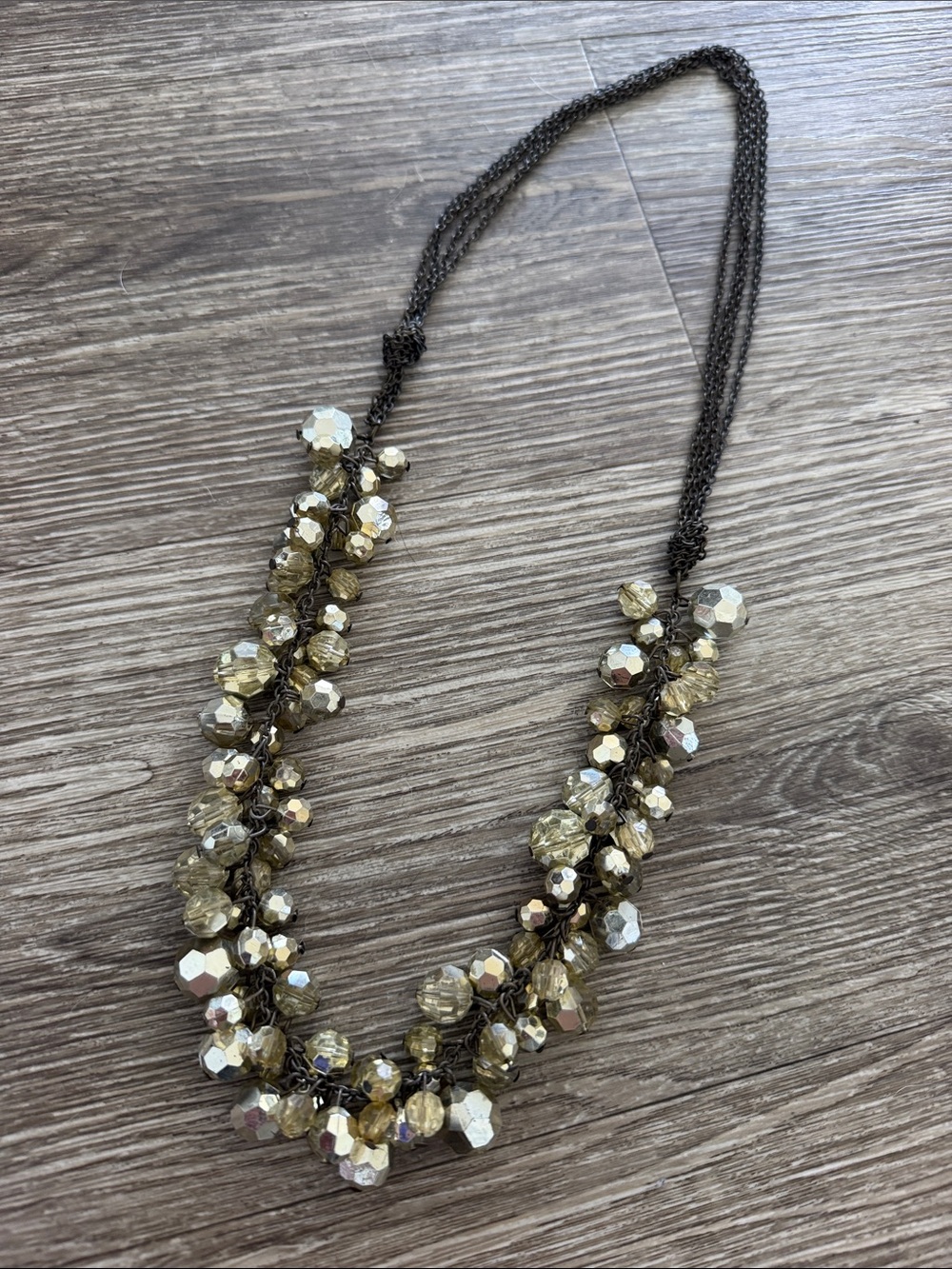 Gold beaded sparkly statement necklace